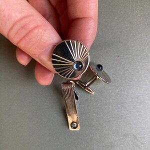 Vintage Cuff Links + Tie Pin - Silver - Baby blue and etching detail